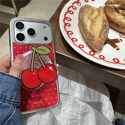 红色樱桃磁吸支架iPhone手机壳