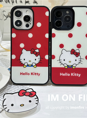 chic韩系ins风复古红色甜美波点kitty猫咪iPhone16pro15plus14promax13适用苹果12手机壳17