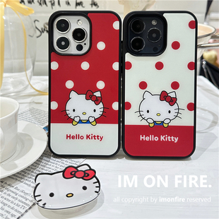 chic韩系ins风复古红色甜美波点kitty猫咪iPhone16pro15plus14promax13适用苹果12手机壳17