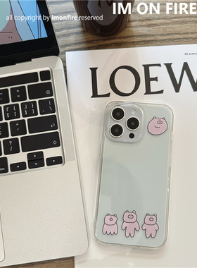 自制韩国ins趣味卡通可爱小众新款猪猪iPhone14plus15pro13promax12xs11透明手机壳全包防摔软壳16pro17