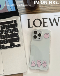 自制韩国ins趣味卡通可爱小众新款 猪猪iPhone14plus15pro13promax12xs11透明手机壳全包防摔软壳16pro17