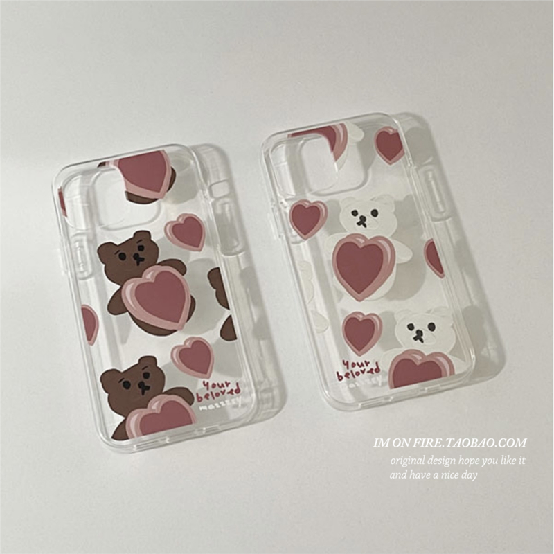 苹果ins油画小熊tpu情侣手机壳