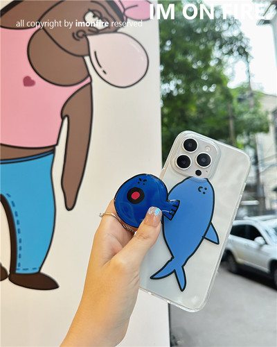 韩国ins风卡通蓝色鲨鱼透明软壳