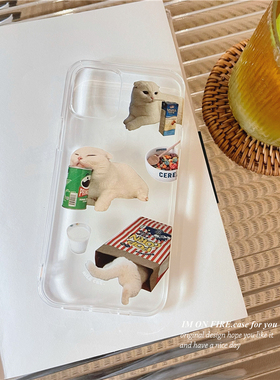 自制韩国ins复古小众薯片牛奶爆米花猫咪iPhone14promax13透明手机壳12pro11/15pro16plus17