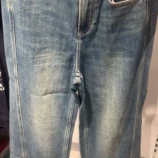 森马2025牛仔裤 高腰半松紧腰抓毛阔腿103725124001A 女2冬季