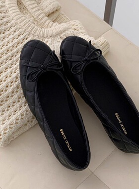 韩版时尚气质菱格玛丽珍鞋新款圆头软底蝴蝶结温柔晚晚风浅口单鞋