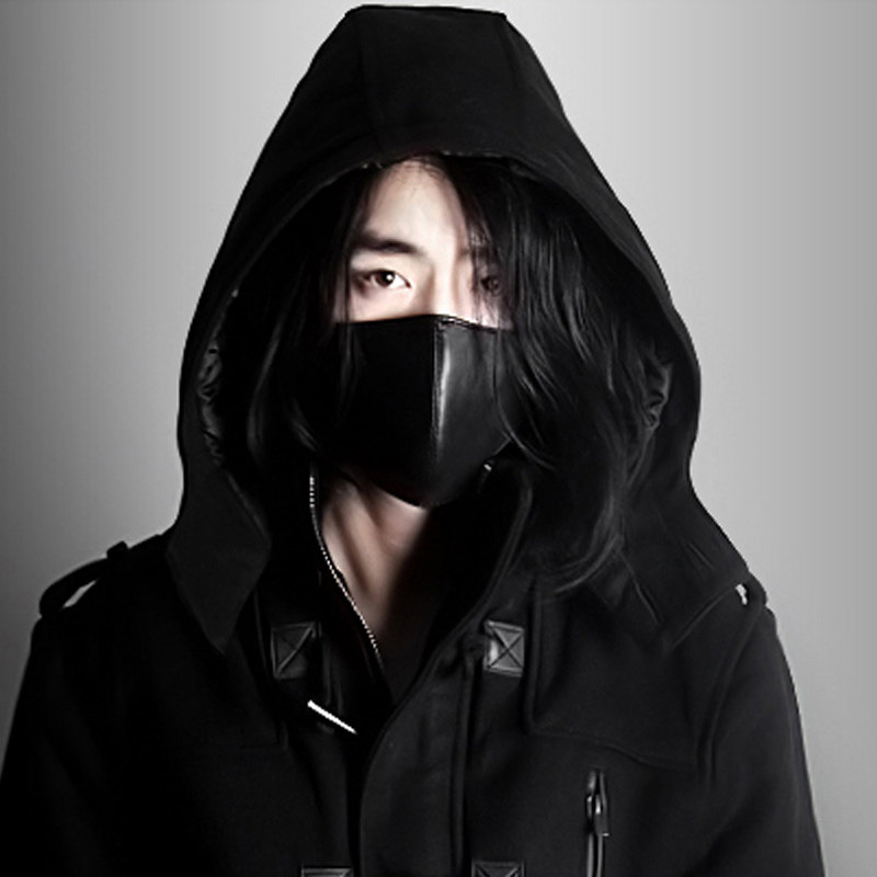 欧美黑暗防风口罩男女机车街头情侣面罩个性潮牌黑色真皮遮脸口罩