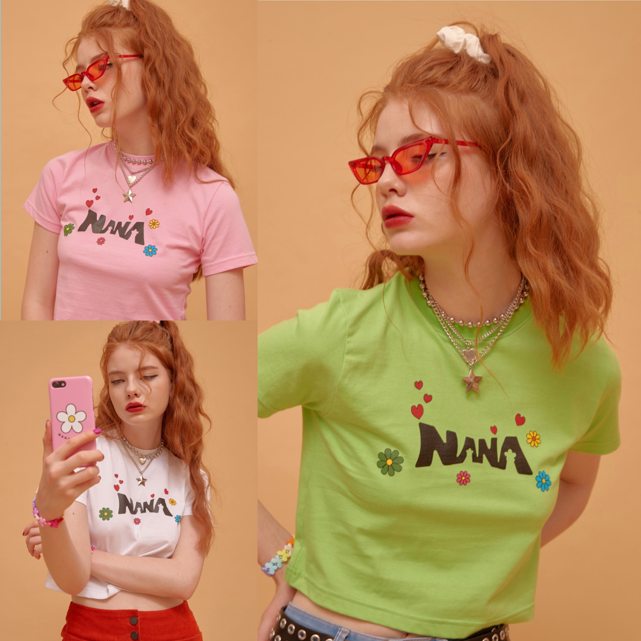 Summer new South Korean Nana Crew retro floret elegant style short slim T-shirt cute