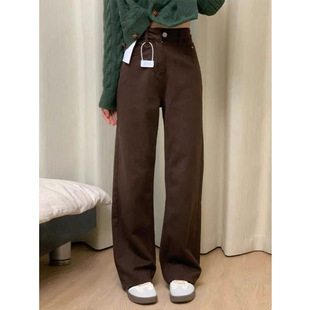 女高腰宽松显瘦垂感阔腿拖地裤 复古咖色直筒牛仔裤 美式 2026春夏季