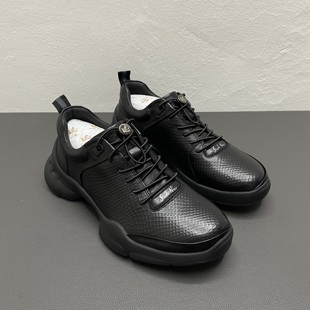 男 撤柜正品 进口牛皮松紧带时尚 休闲运动鞋 轻质厚底增高户外单鞋