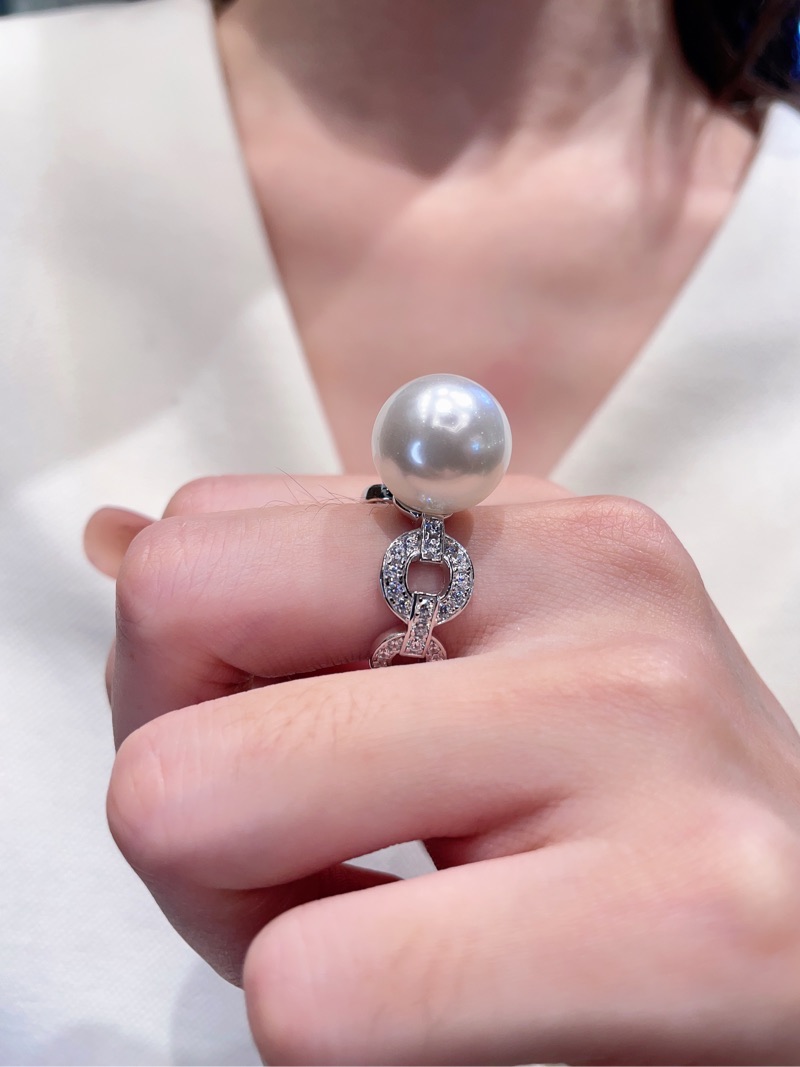 时尚简约ins风极白圆润珠光人工澳白贝珠珍珠戒指.银镀金