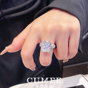 经典款 简约立体设计冰花切G色8卡人工合成钻石戒指.银镀金