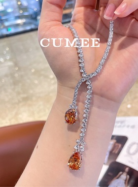 经典简约款高级项链日落黄色超闪满镶女款项链.银镀金