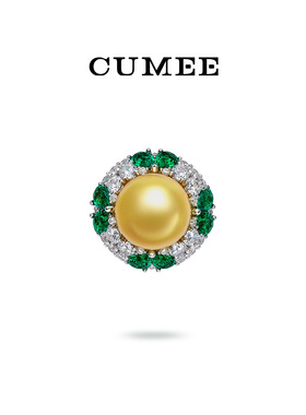 大牌设计款高光圆润金色贝珠戒指.银镀金