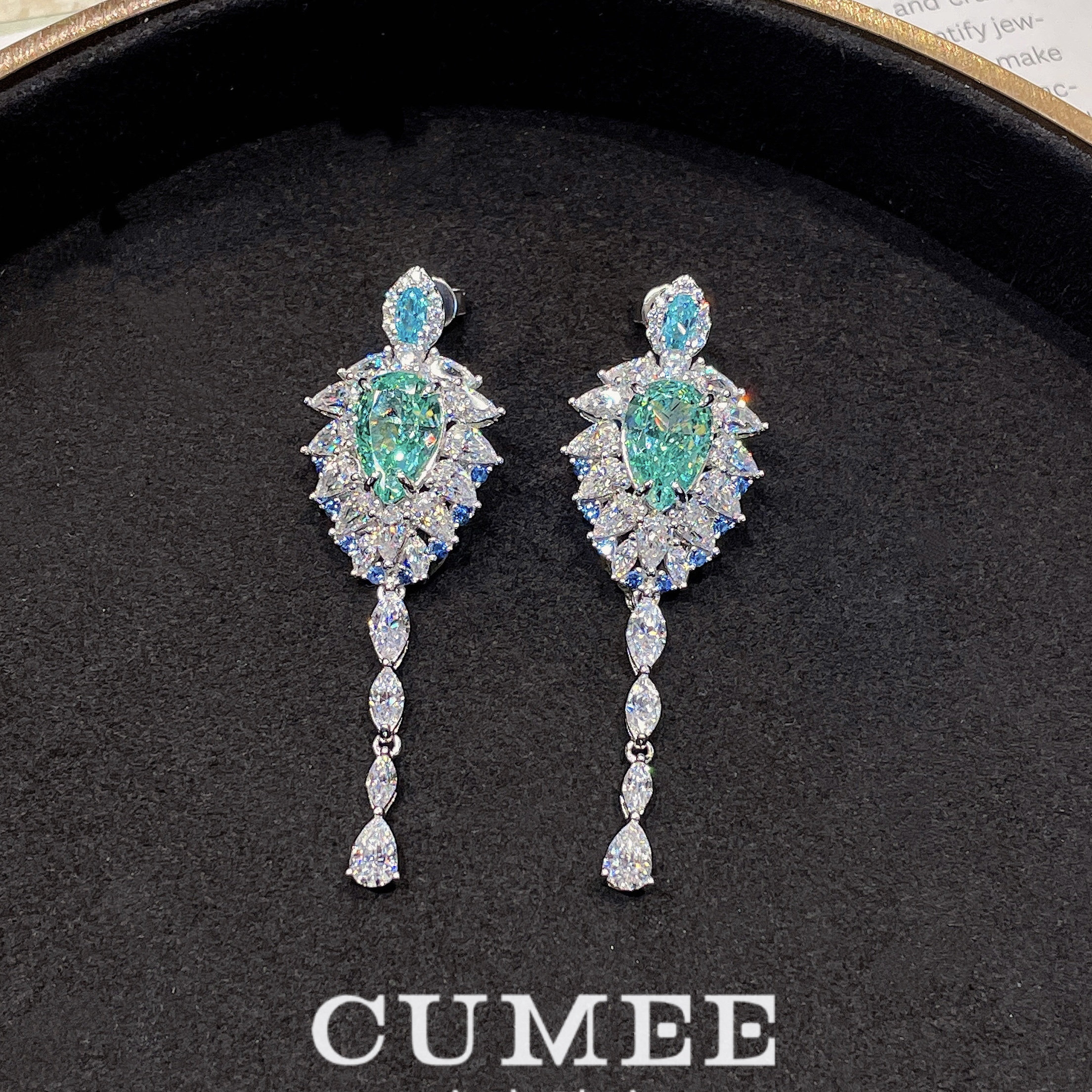 CUMEE 复古宫廷风设计师款耳坠人工合成帕拉伊巴色耳坠.银镀金,饰品/流行首饰/时尚饰品新,银饰耳饰,淘宝优惠券,粉丝福利购,淘宝优惠卷