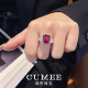 经典 CUMEE 秋上新 公主方满火彩培育合成红宝石戒指.银镀金