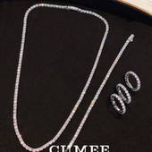 超闪圆形D色白色高碳钻手链项链套装 CUMEE 网球链套装 .银镀金