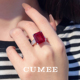 款 CUMEE 经典 大克拉公主方培育合成红宝石鸽血红色女戒指.银镀金