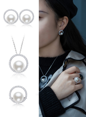 CUMEE银镀金圆形极白珍珠套装