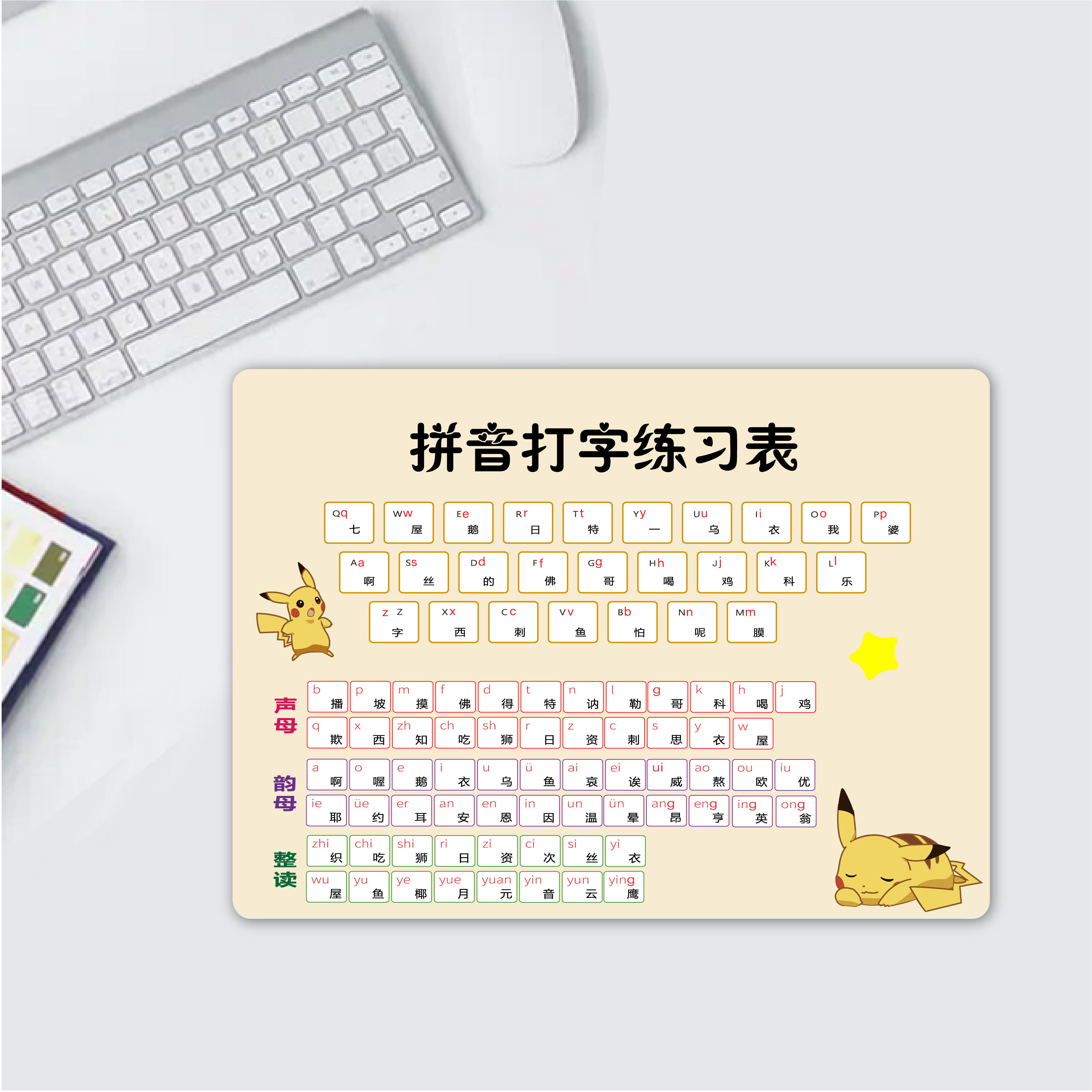 初学拼音打字练习表鼠标垫助记口诀桌垫子儿童学生老人电脑翻译语