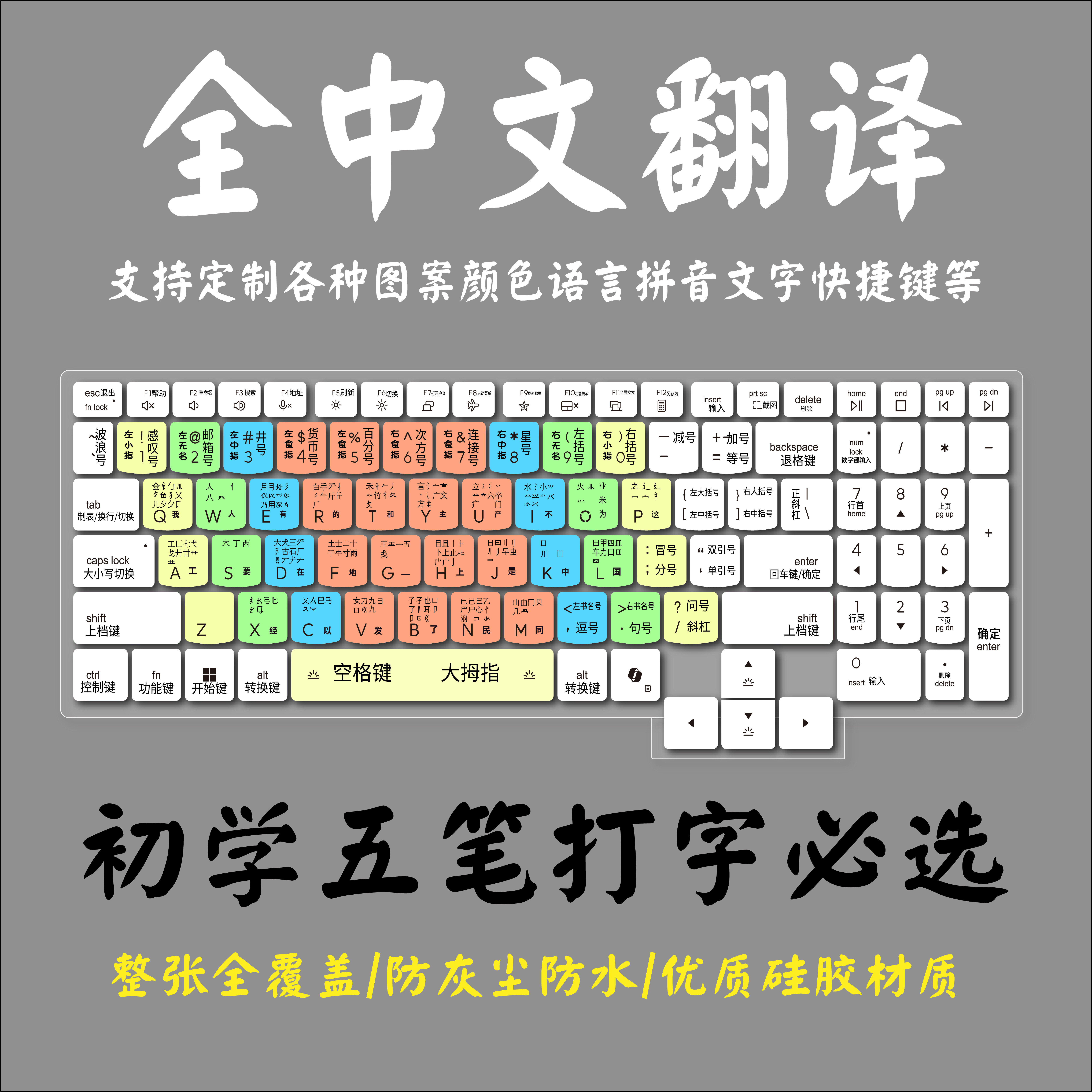 适用联想笔记本电脑拯救者中文翻译键盘膜初学者五笔字根辅助打字
