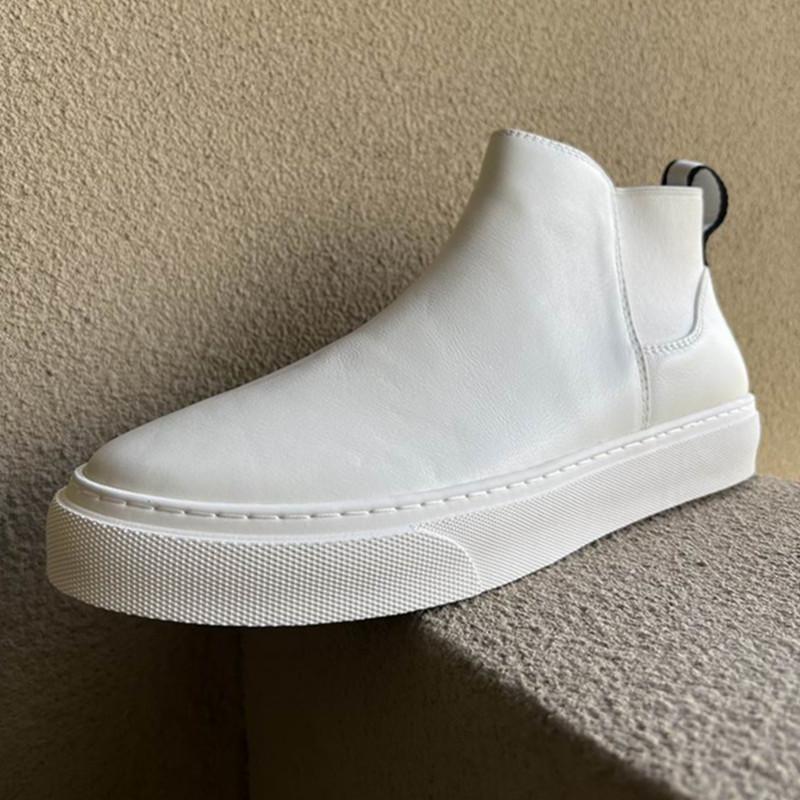 头层牛皮男白色马丁靴切尔西靴加绒保暖棉靴一脚蹬懒人鞋厚底短靴