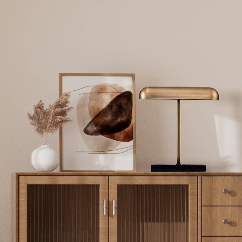 远芬现代简约金属台灯书桌办公卧室床头灯金色方形休闲通勤风装饰