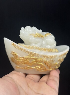 批发夜光鎏金龙凤貔貅元宝摆件 树脂元宝貔貅家居办公摆件工艺品