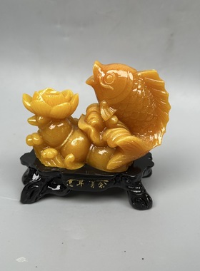 批发仿 寿山石连年有余摆件 树脂吉祥年年有鱼家居办公摆件