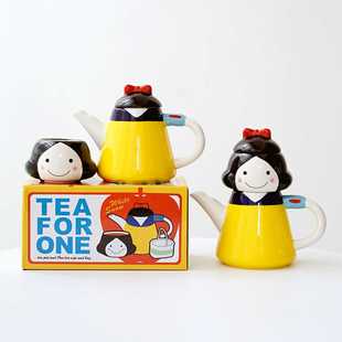 卡通公主陶瓷茶壶茶杯礼盒装 釉下彩日式 单人泡茶壶小单人茶具茶壶