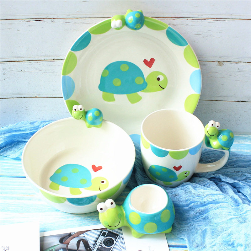 卡通儿童陶瓷餐具小乌龟可爱饭碗盘子水杯子礼盒装釉下彩泰国进口,餐饮具,碗,淘宝优惠券,粉丝福利购,淘宝优惠卷