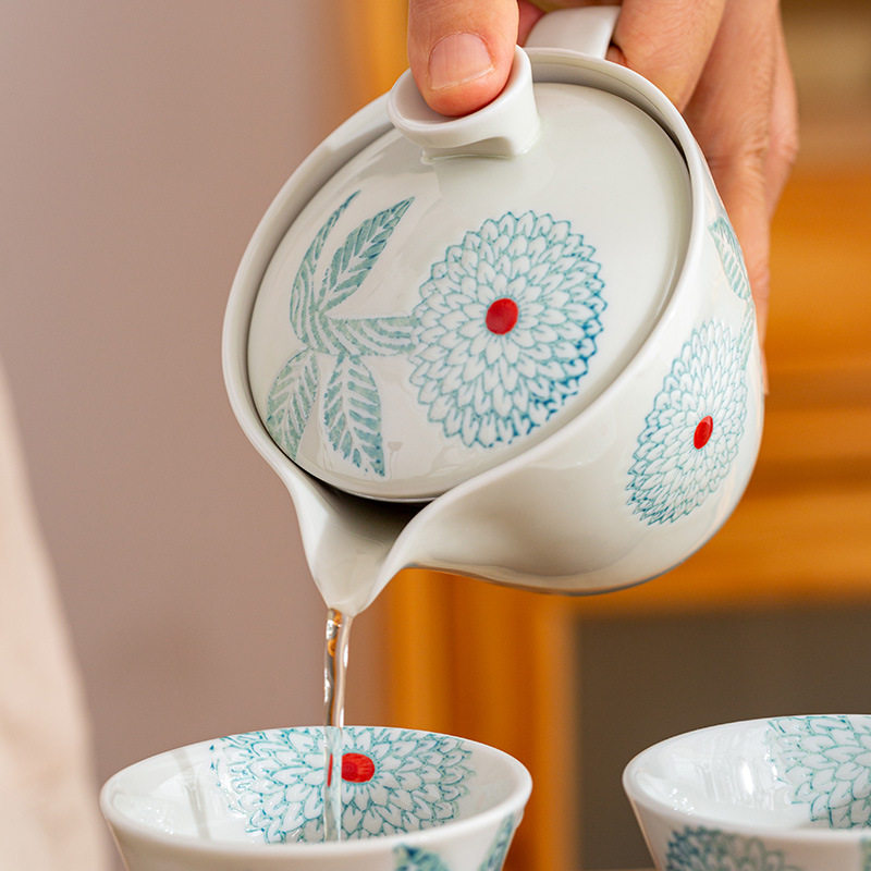 釉下彩茶具套装日本进口大丽花