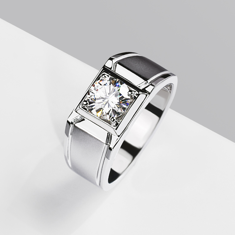 IGI培育钻钻石戒指男铂金PT950喷砂18K白金双一1克拉简约求结婚戒