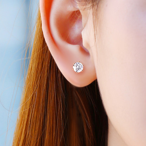 钻石耳钉18K玫瑰金人造培育50分