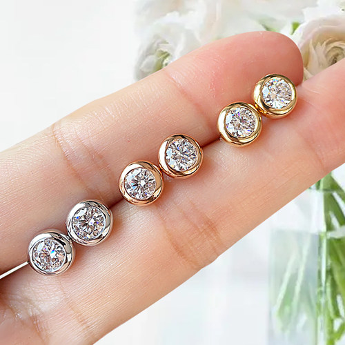 泡泡培育钻石耳钉18K金单钻50分