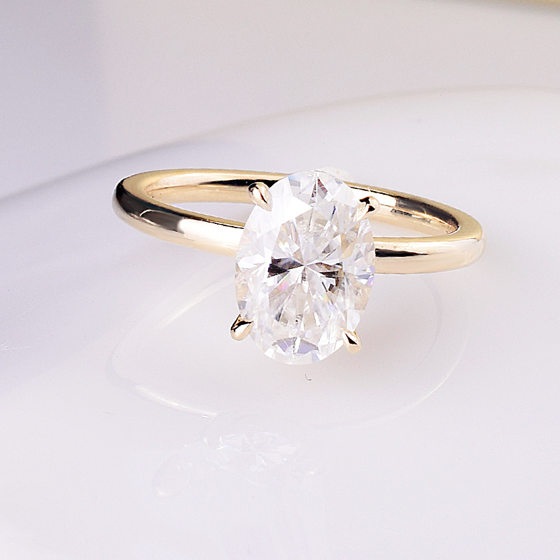 椭圆形钻石戒指女18K黄金玫瑰金白金进口莫桑石123克拉钻戒简约风