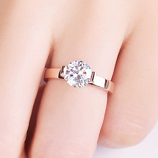 IGI人造培育钻石戒指18k玫瑰金黄金1克拉钻戒BVG欧美时尚 极简指环
