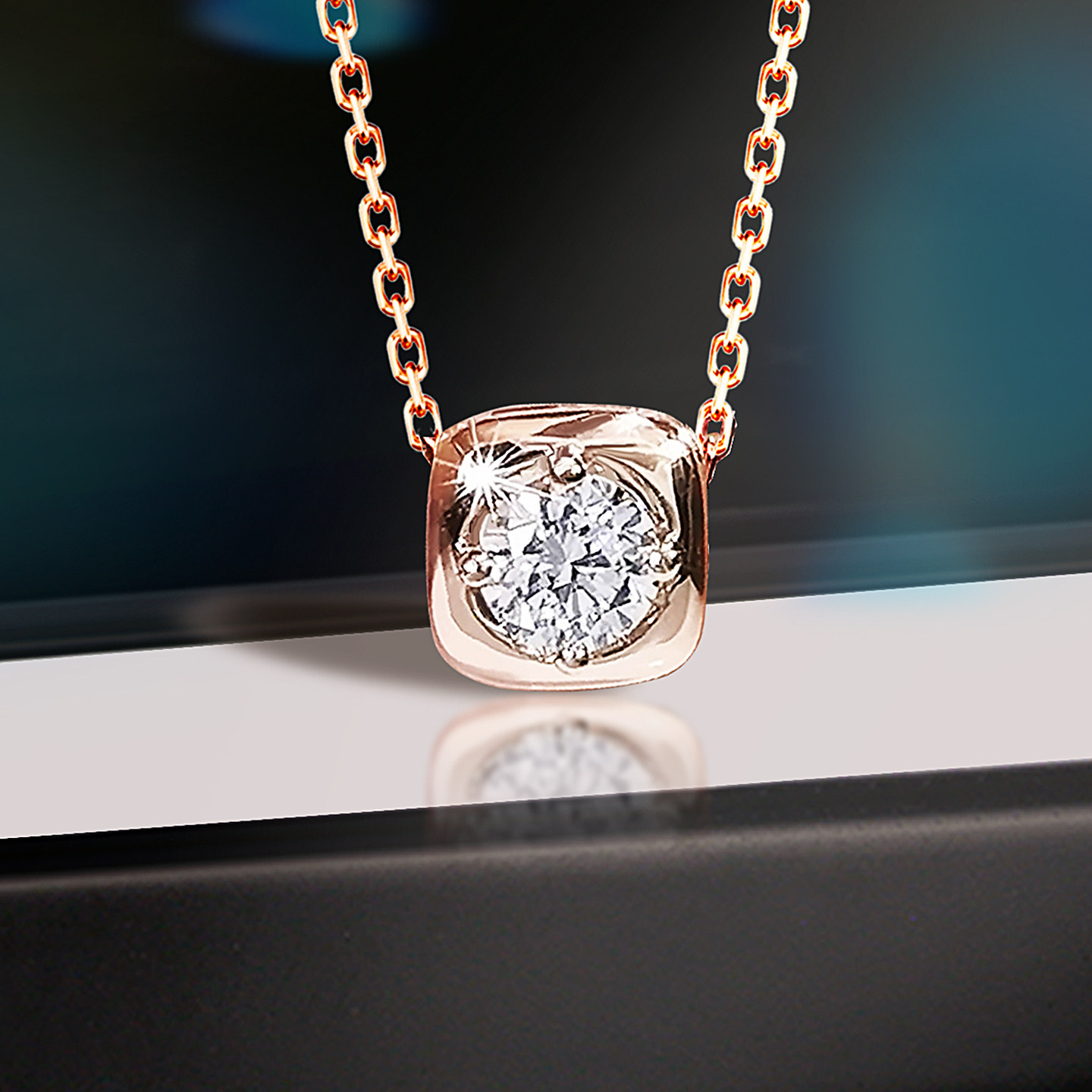 方形单钻吊坠50分IGI人工培育钻石18K玫瑰金黄金克拉项链简约方糖