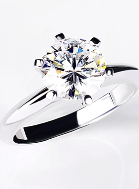 T家经典皇冠六爪钻戒18k白铂金50分一2克拉IGI人工培育钻石戒指女