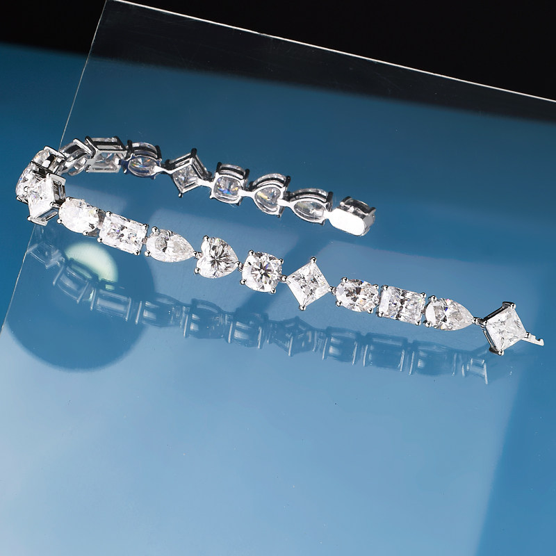 20克拉全白钻异形钻石满钻手链pt铂金公主方椭圆莫桑钻18k白金女