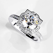 培育钻石戒指女18K白金1克拉求婚真钻戒指欧美个性 HW几何围镶