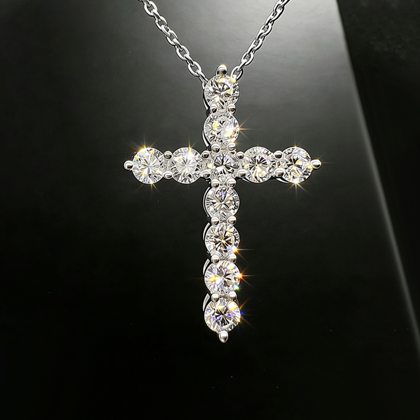 18K白金十字架项链男女人工培育钻石吊坠锁骨链小众铂金PT950吊坠