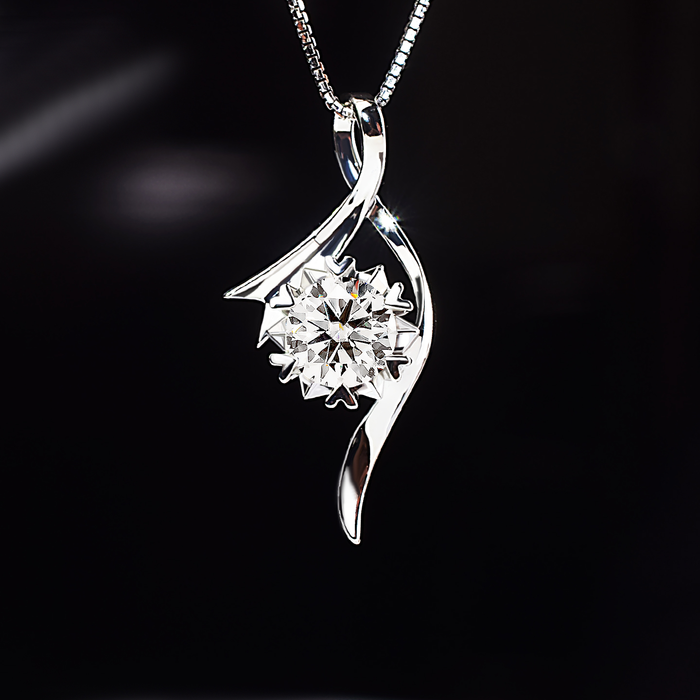 新款雪花铂金项链培育钻单钻吊坠