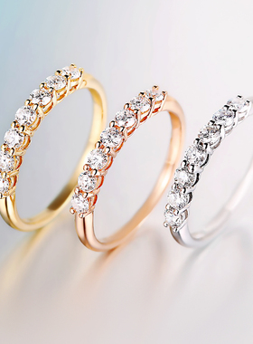 CVD培育钻石戒指女7粒钻70分指环钻戒套戒18K白金玫瑰金配戒尾戒