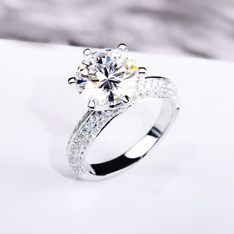 美国cc莫桑石钻戒女18k白金2克拉d色t家半壁江山奢华满钻六爪戒指