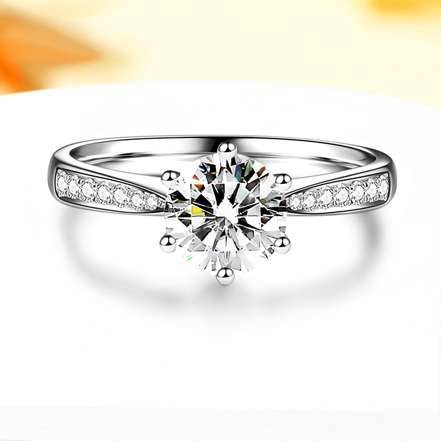 IGI人工培育钻石戒指女18K白金铂金PT950分1克拉单排星光六爪钻戒