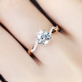IGI人造培育钻石戒指女18K金白玫瑰金双色扭臂小众真钻一克拉钻戒