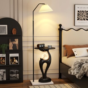 创意福鹿落地灯摆件卧室床头灯一体置物架客厅沙发旁中古风小边几