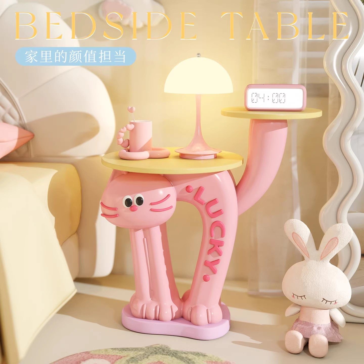可爱粉色猫咪卧室床头柜儿童房女孩少女心公主风小型卡通置物架桌,住宅家具,床头柜,淘宝优惠券,粉丝福利购,淘宝优惠卷