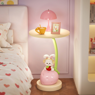 可爱卡通兔子床头柜替代品感应灯儿童房女孩迷你粉色收纳柜置物架